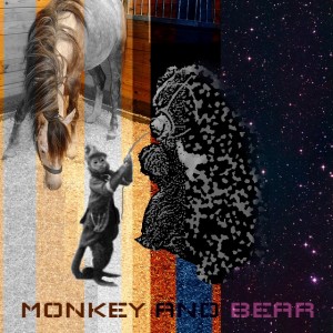 Image: a pony grazes in the background while a cap-wearing monkey hauls a bear out of a starscape. Text at the bottom reads: Monkey and Bear